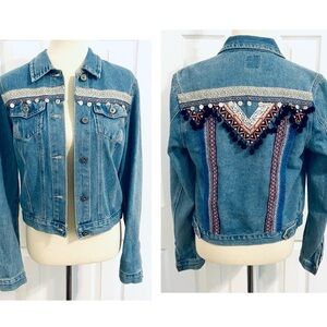 Boom Boom Jeans Embellished Embroidered Denim Jacket Womens Sz M